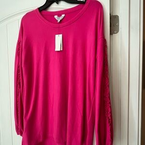 Crown & Ivy Fuchsia Sweatshirt with Floral Sleeve Detail